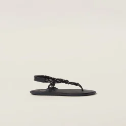 Black Riviere Cord And Leather Sandals | Miu Miu