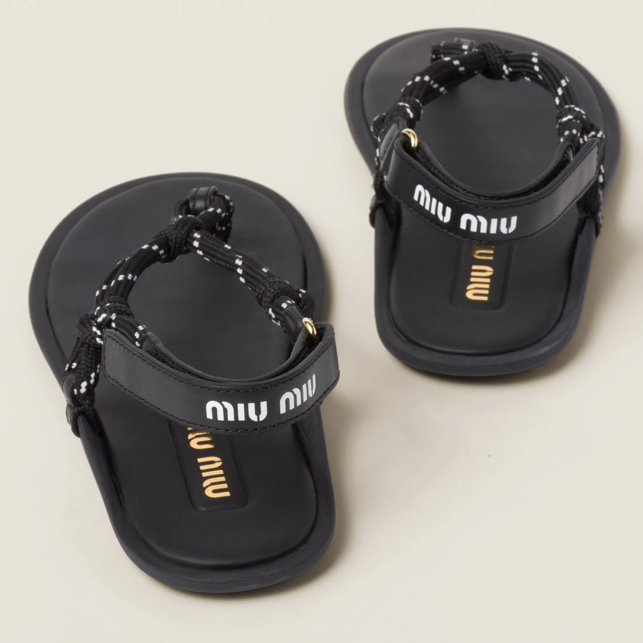 Black Riviere Cord And Leather Sandals | Miu Miu