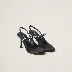 Black Satin Slingback Pumps | Miu Miu