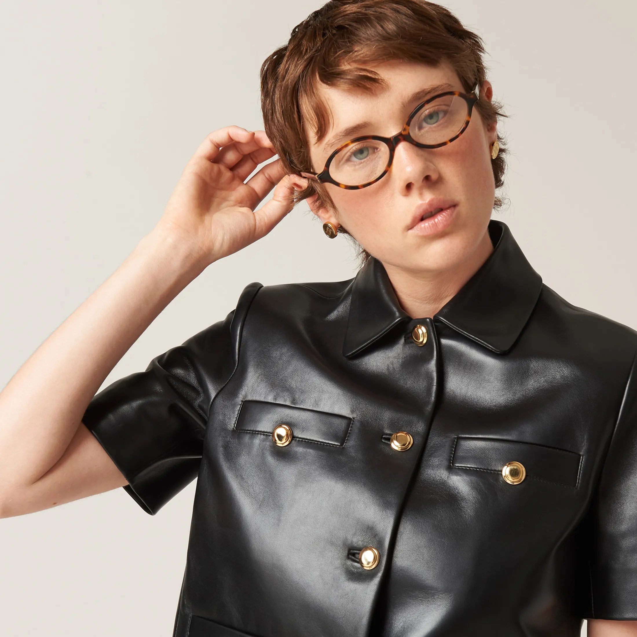 Black Short-sleeved Nappa Leather Jacket | Miu Miu