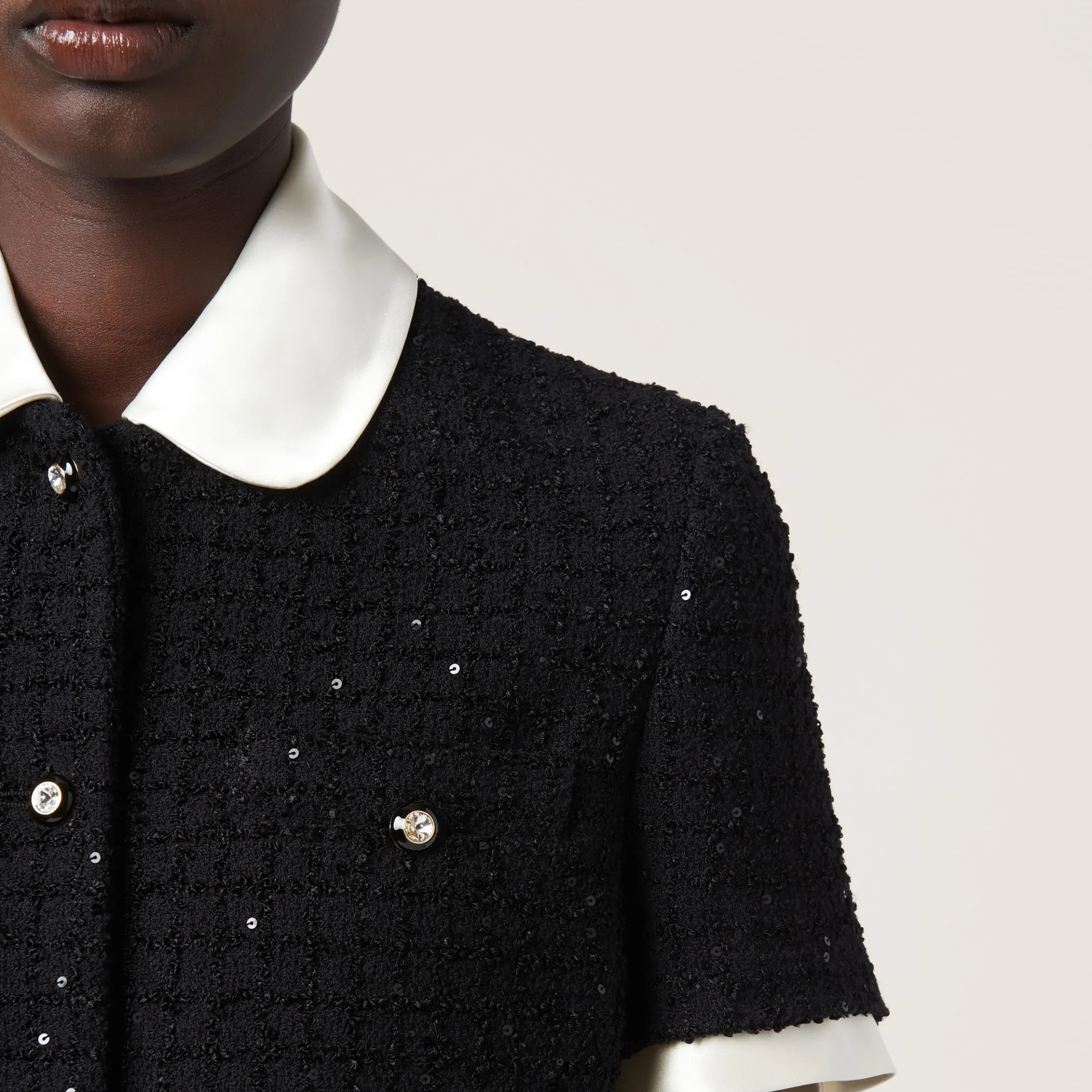 Black Single-breasted Bouclé Jacket | Miu Miu