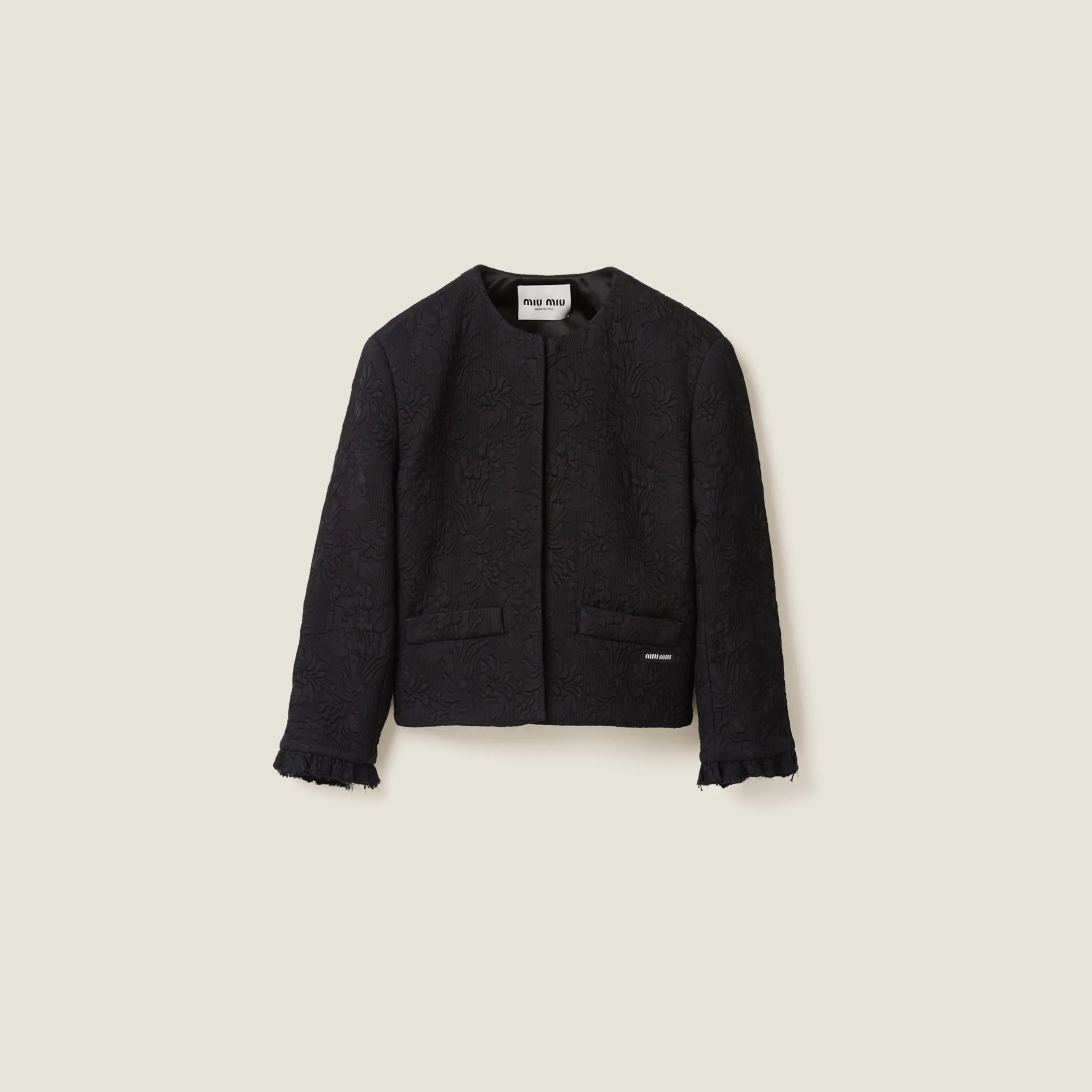 Black Single-breasted Matelassé Effect Jacquard Jacket | Miu Miu