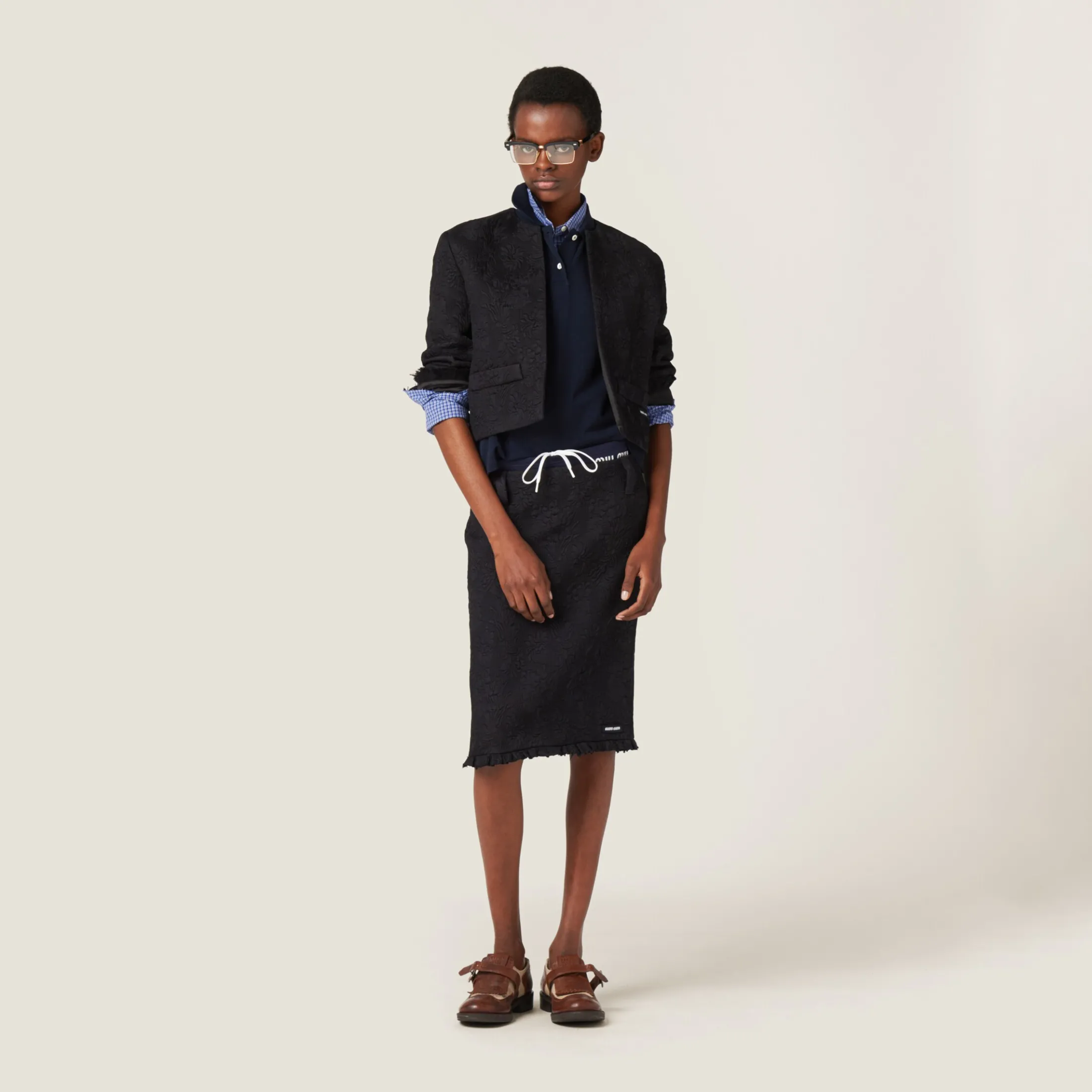 Black Single-breasted Matelassé Effect Jacquard Jacket | Miu Miu