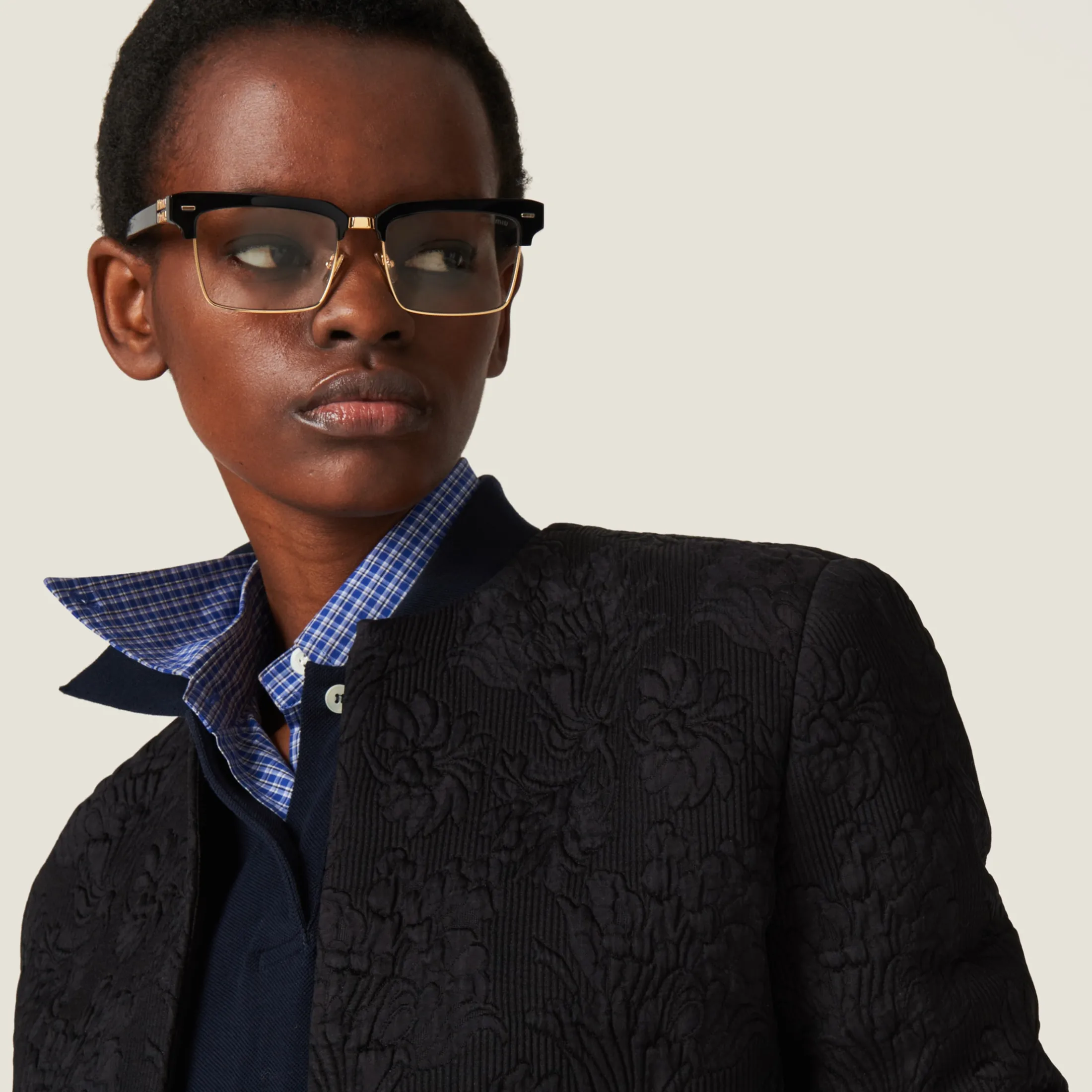Black Single-breasted Matelassé Effect Jacquard Jacket | Miu Miu