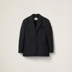 Black Single-breasted Pinstripe Jacket | Miu Miu