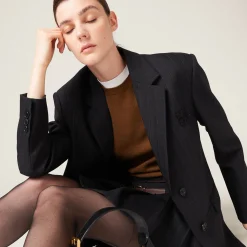 Black Single-breasted Pinstripe Jacket | Miu Miu