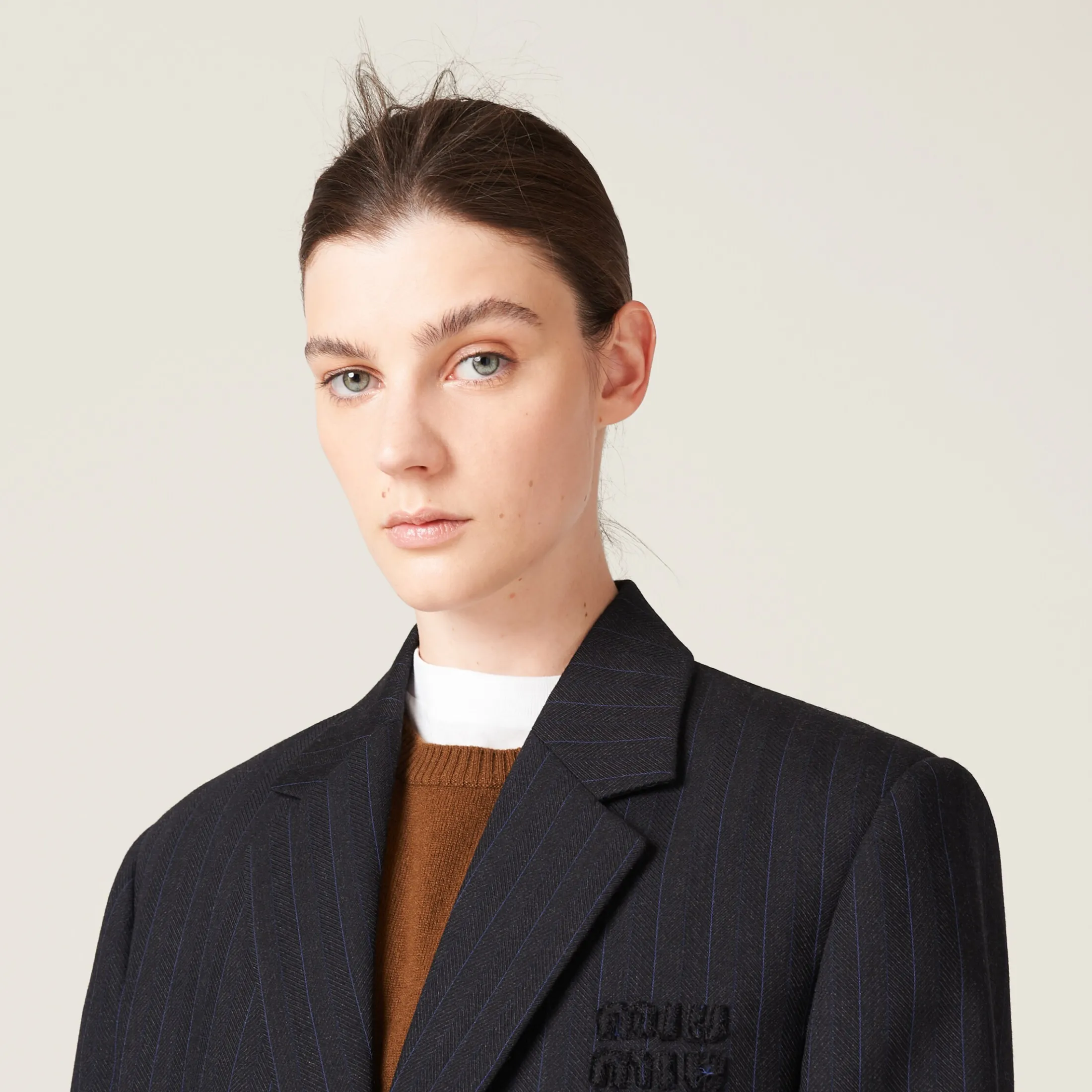 Black Single-breasted Pinstripe Jacket | Miu Miu