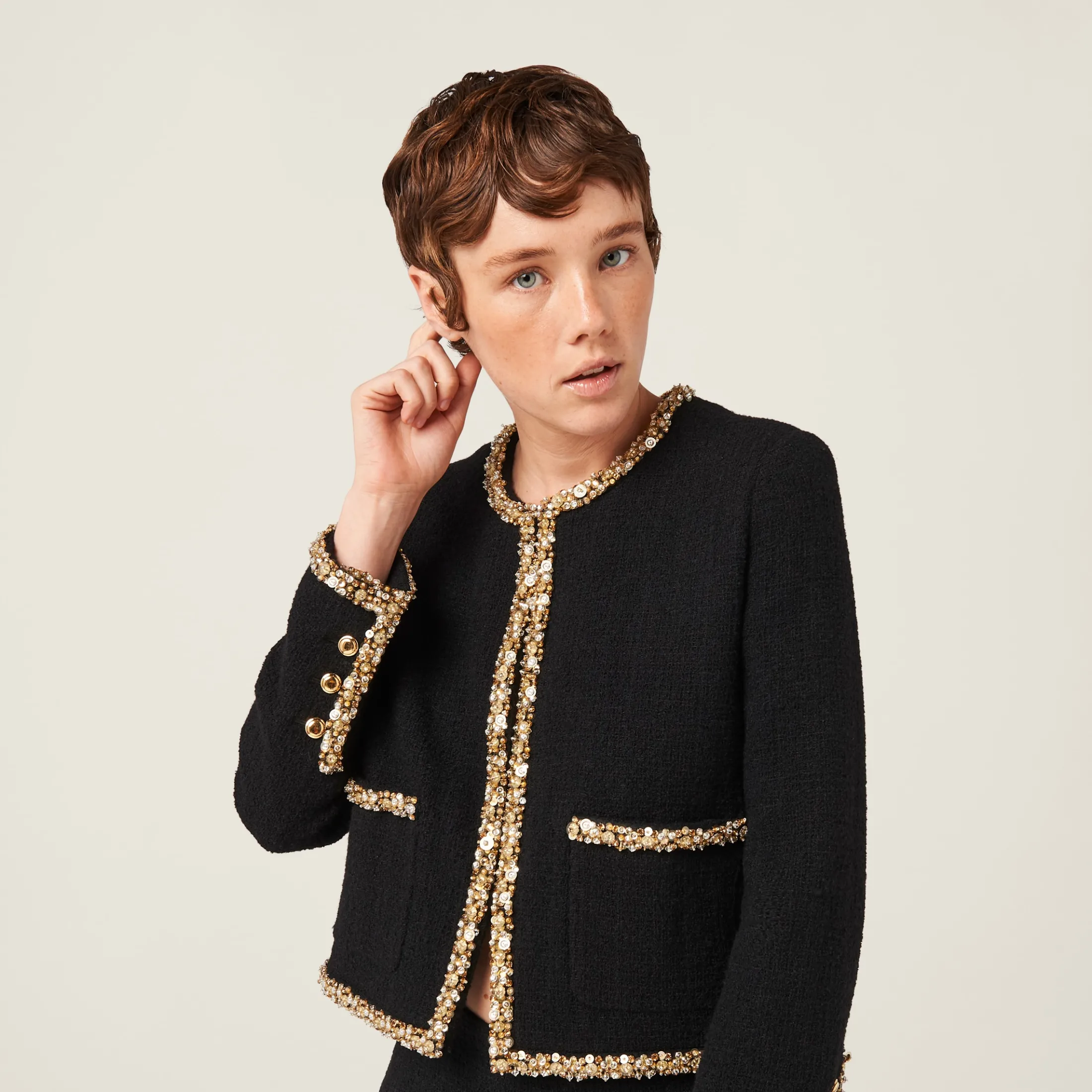 Black Single-breasted Tweed Jacket | Miu Miu