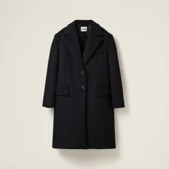 Black Single-breasted Velour Coat | Miu Miu