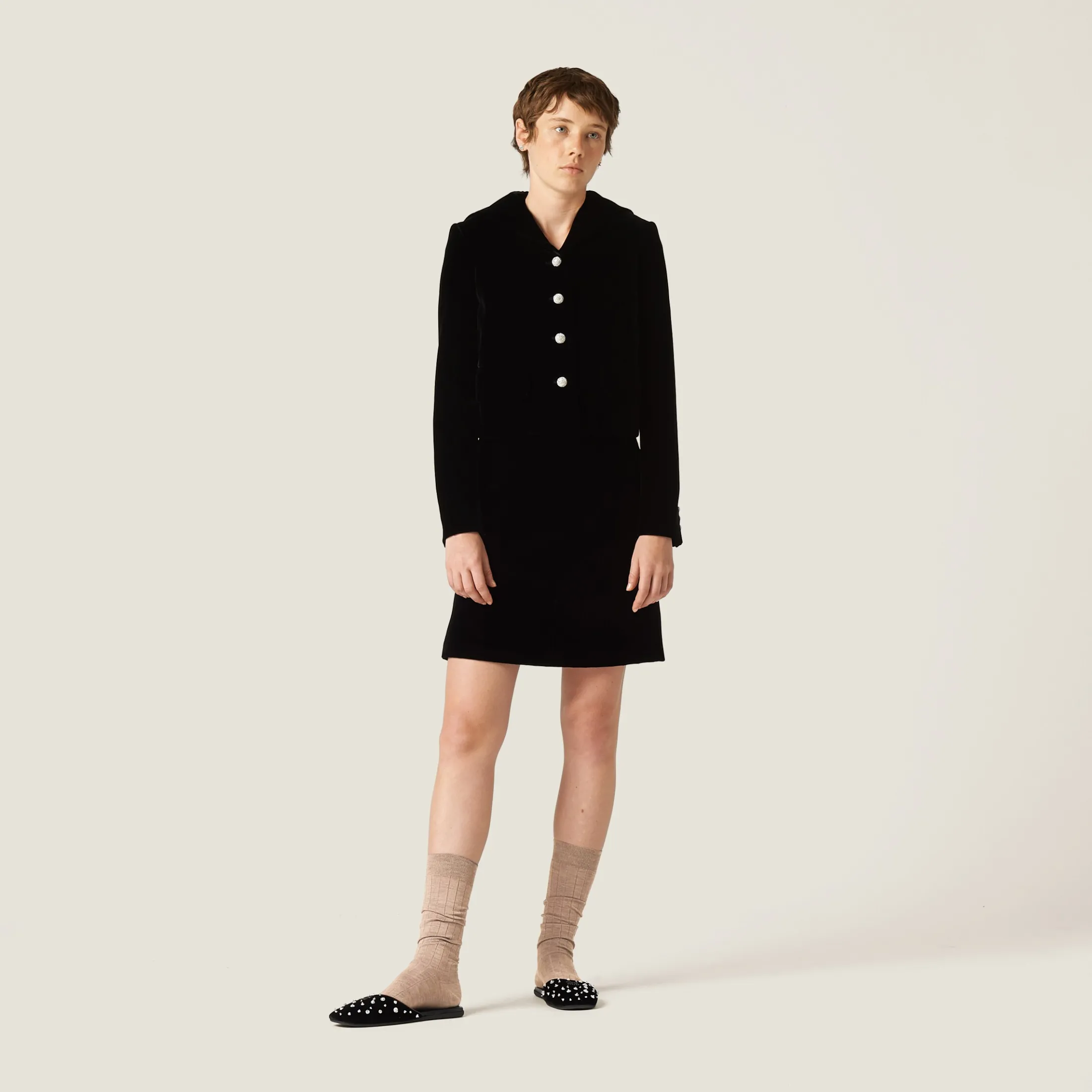 Black Single-breasted Velvet Jacket | Miu Miu