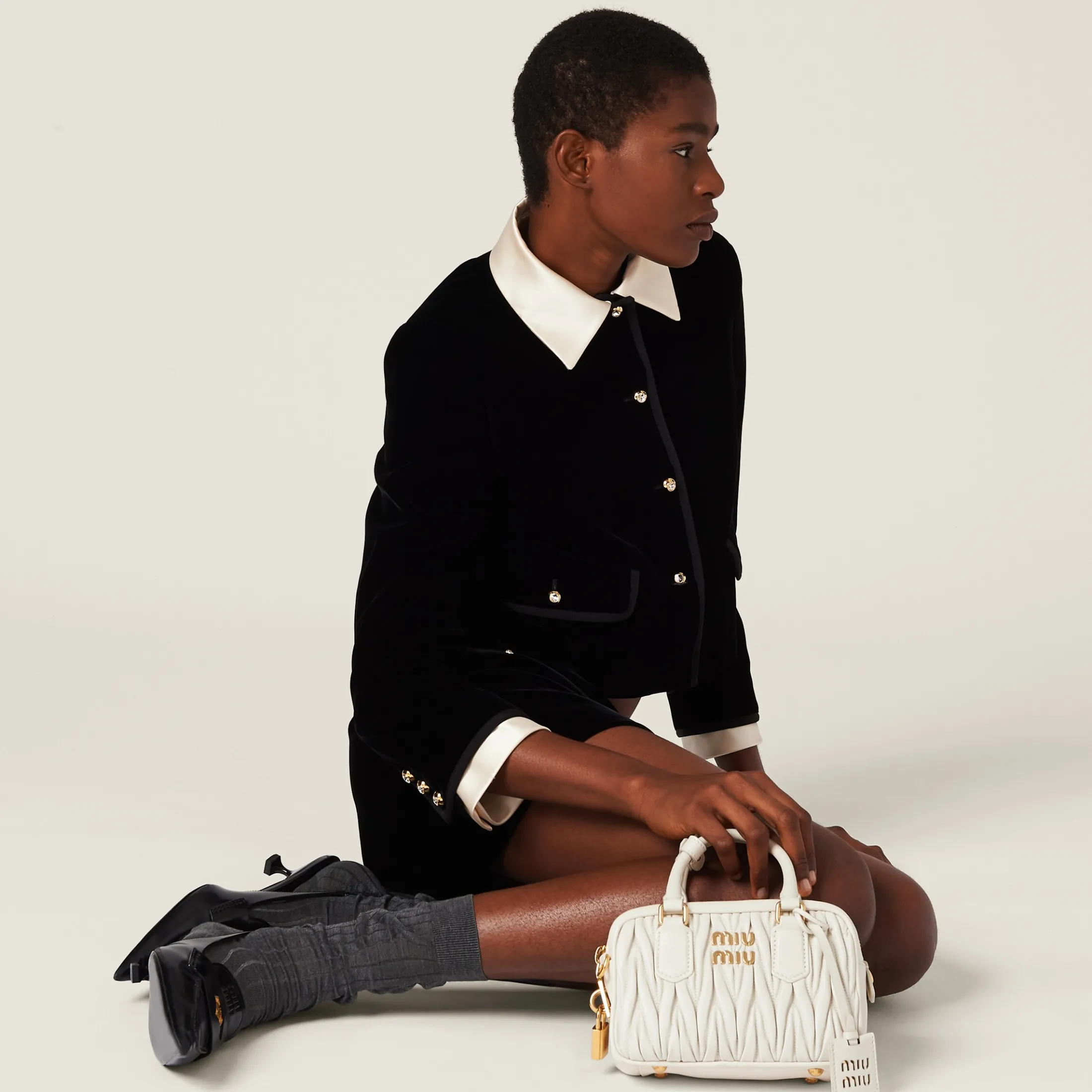 Black Single-breasted Velvet Jacket | Miu Miu