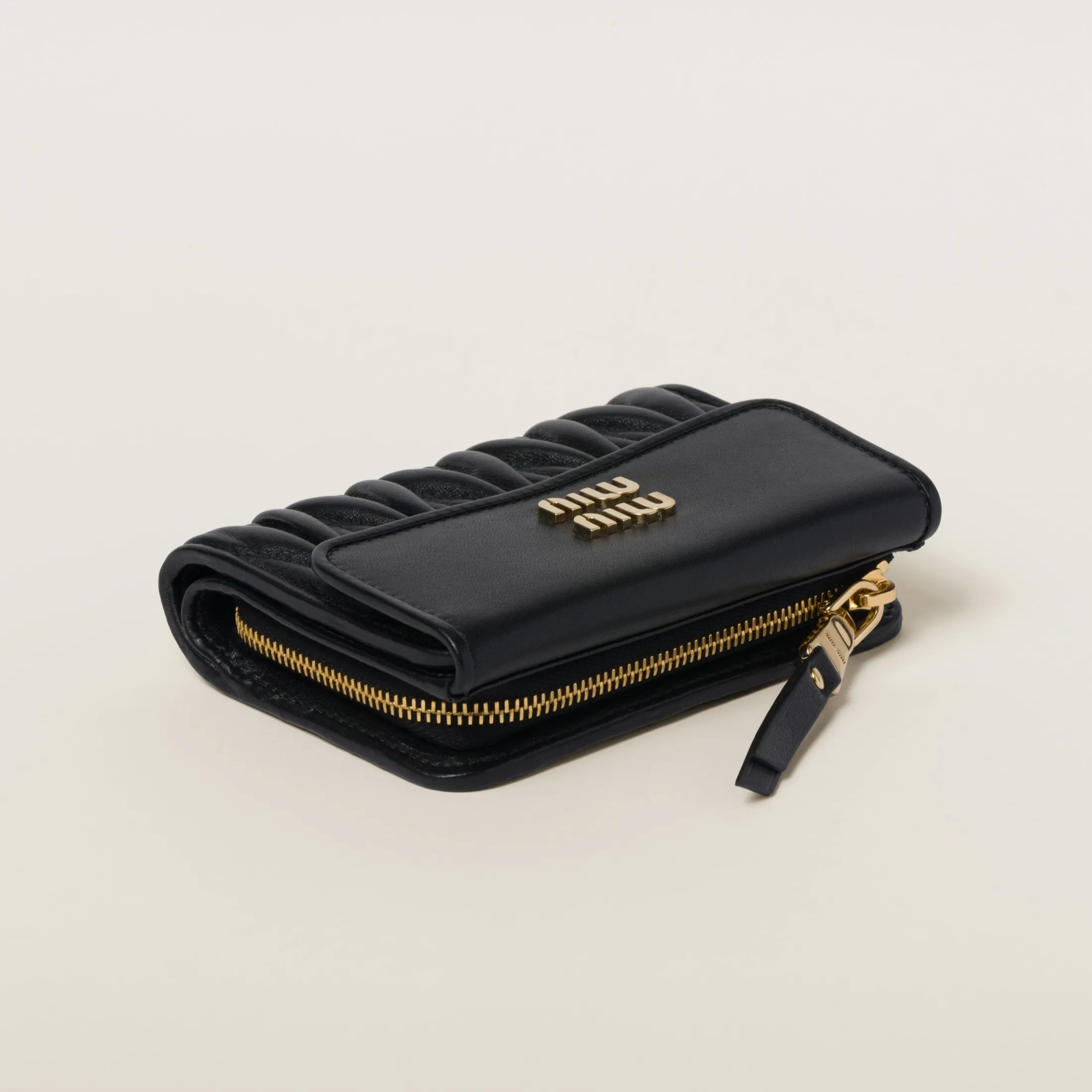 Black Small Matelassé Nappa Leather Wallet | Miu Miu