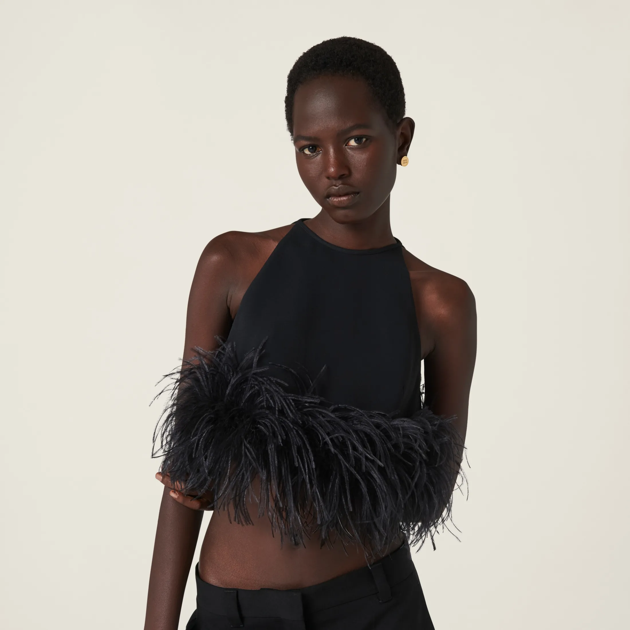 Black Stretch Cady Halter Top | Miu Miu