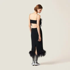 Black Stretch Cady Skirt With Feathers | Miu Miu