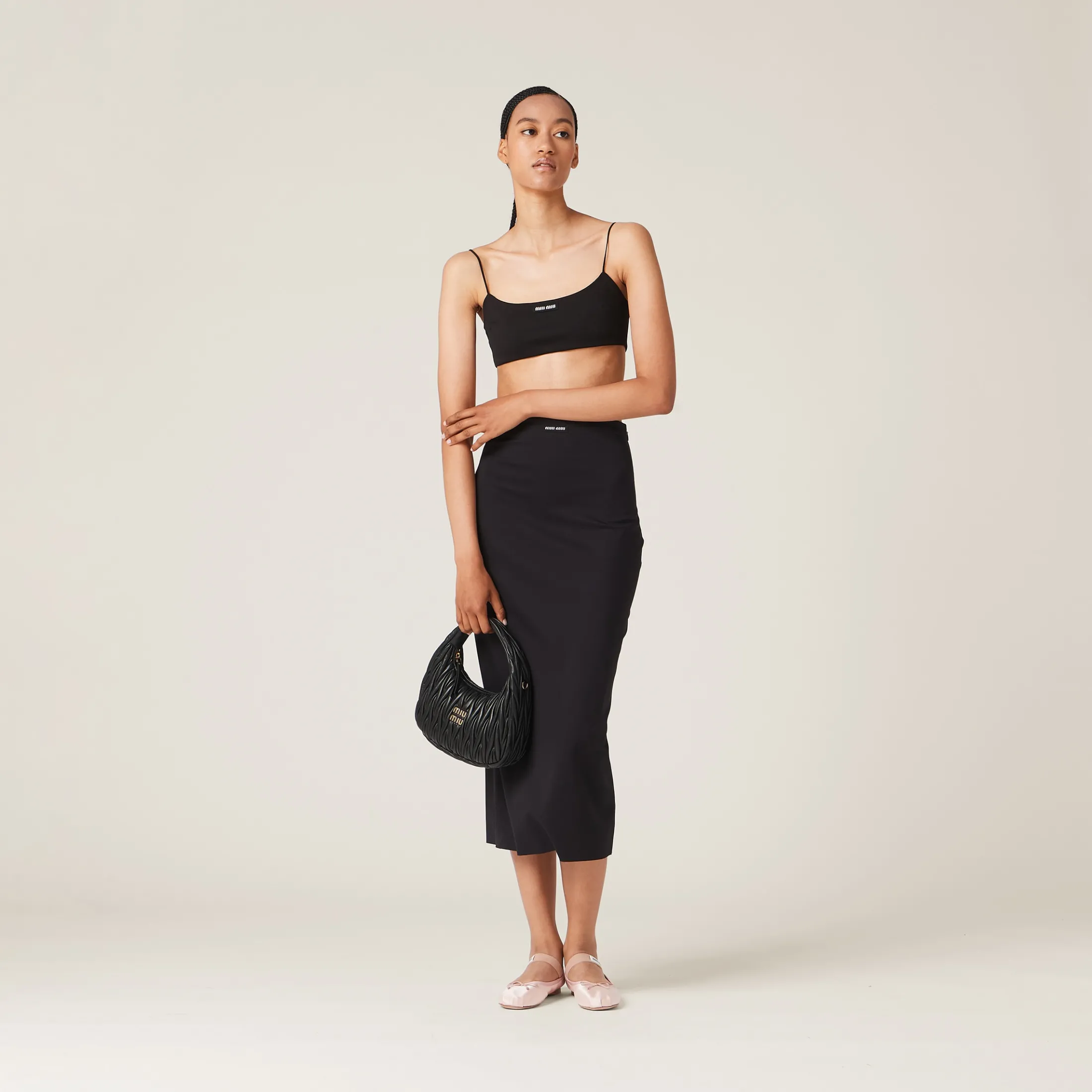 Black Stretch Jersey Top With Logo | Miu Miu