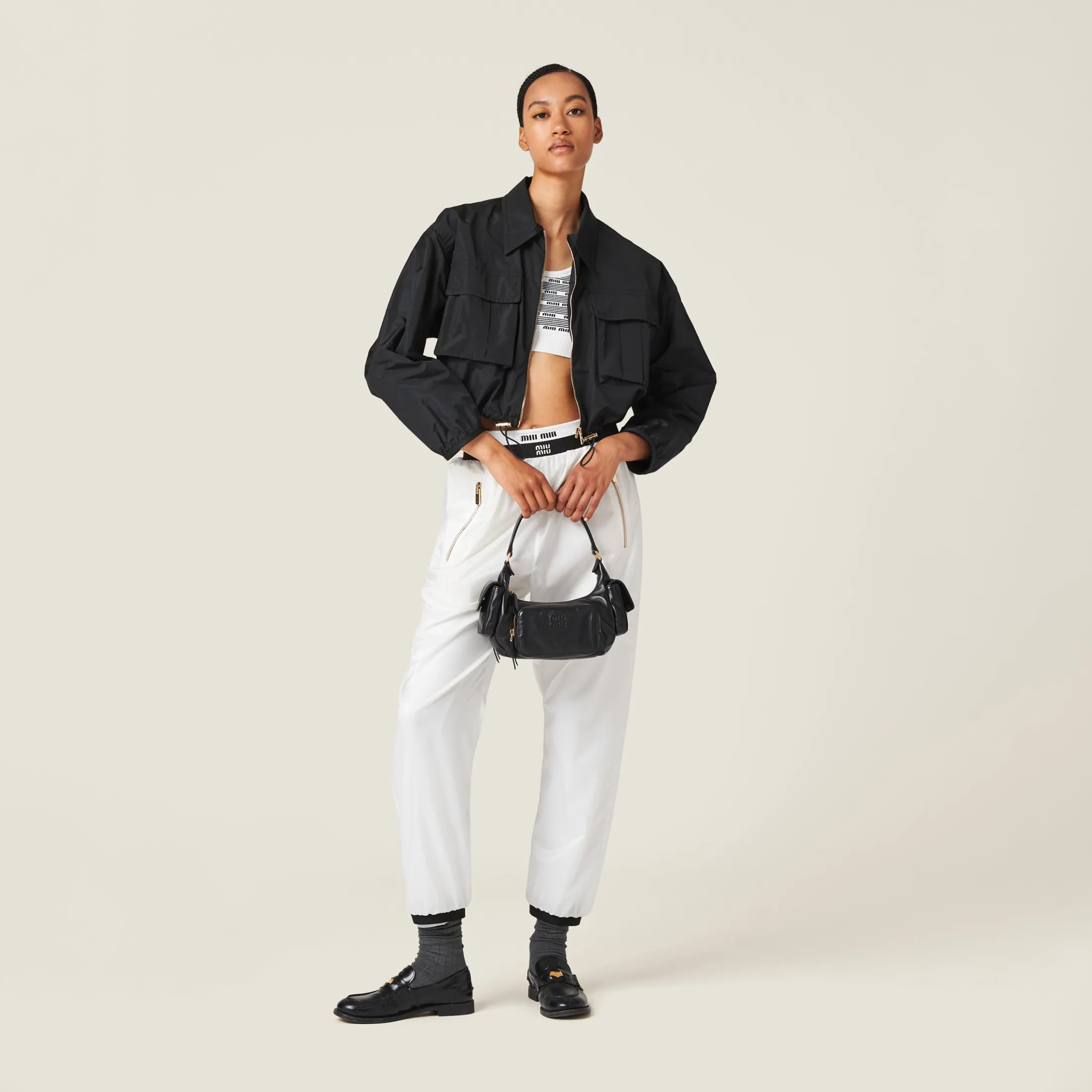 Black Technical Silk Blouson Jacket | Miu Miu