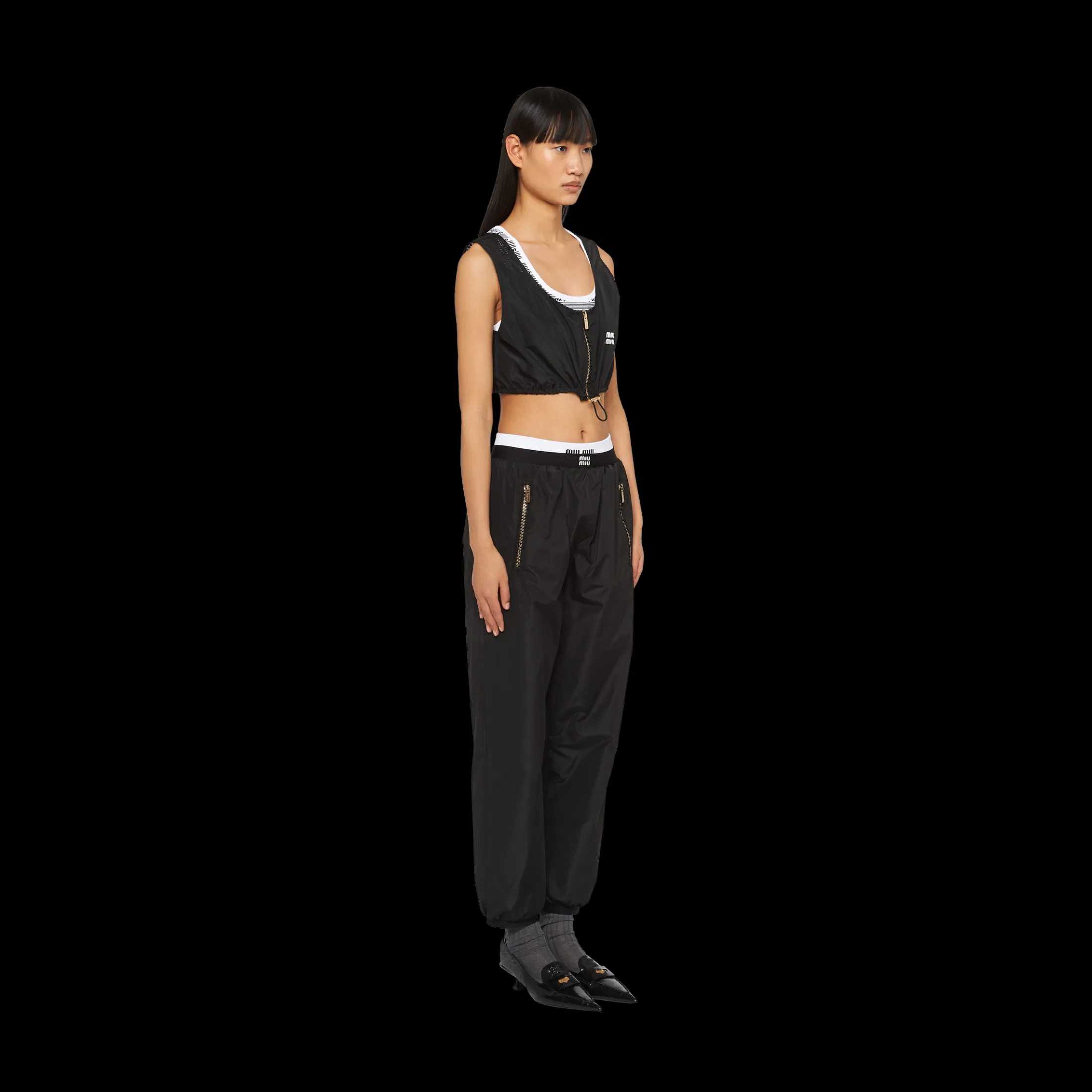 Black Technical Silk Joggers | Miu Miu