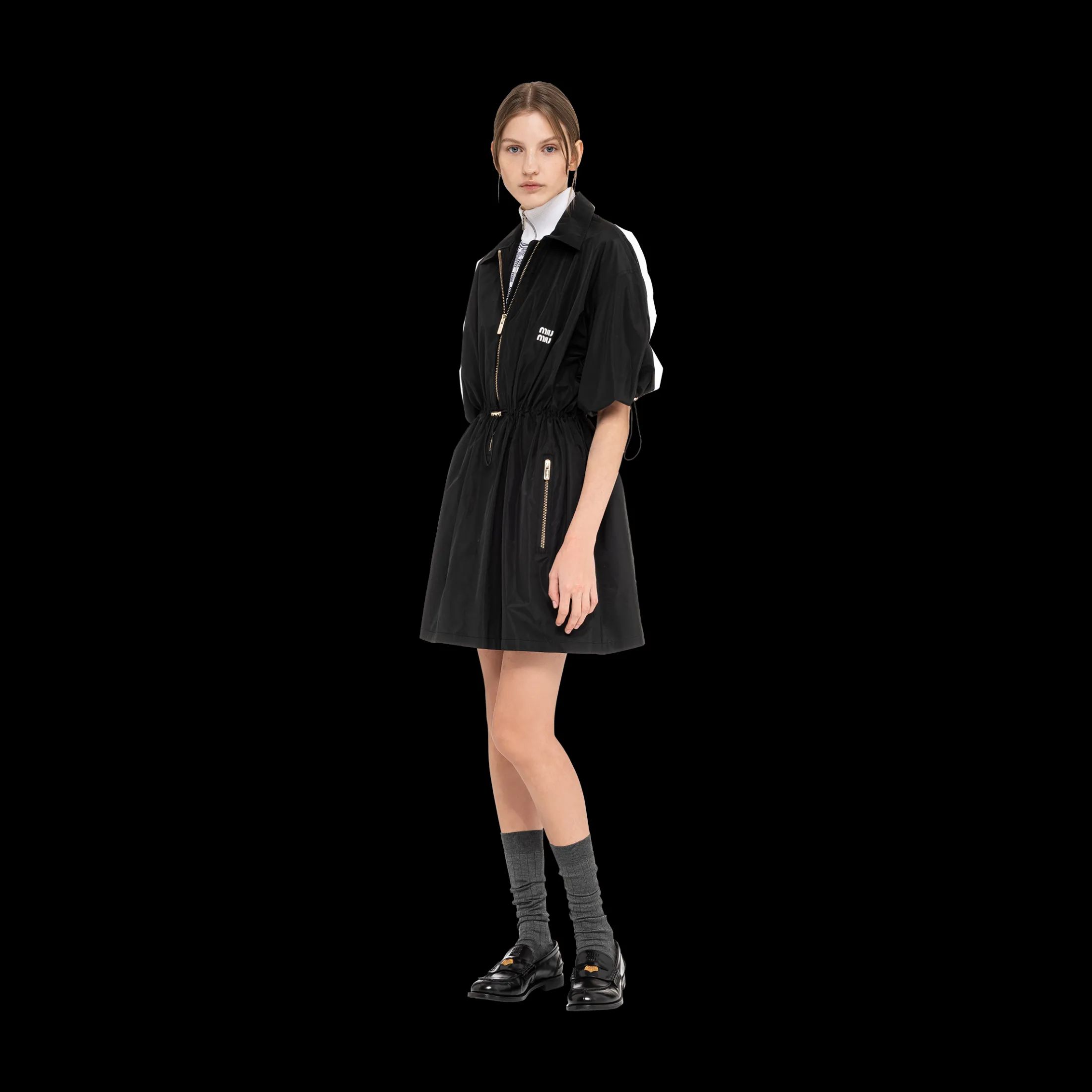 Black Technical Silk Mini-dress | Miu Miu