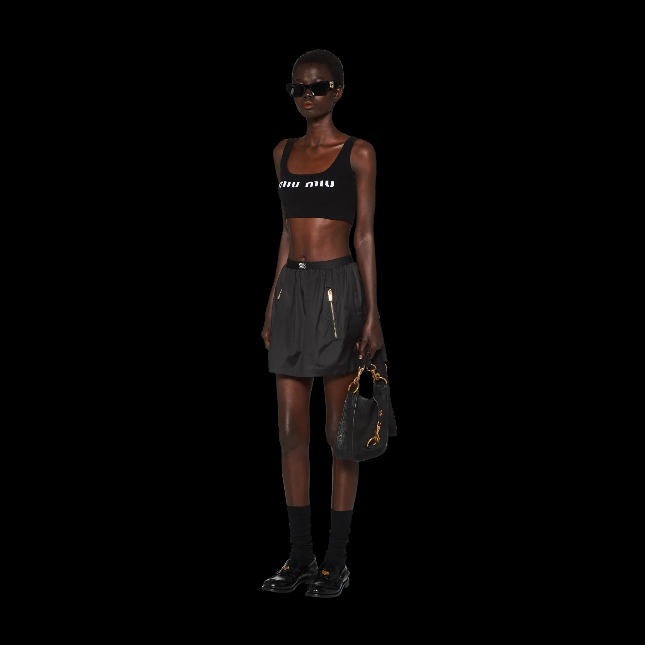 Black Technical Silk Miniskirt | Miu Miu