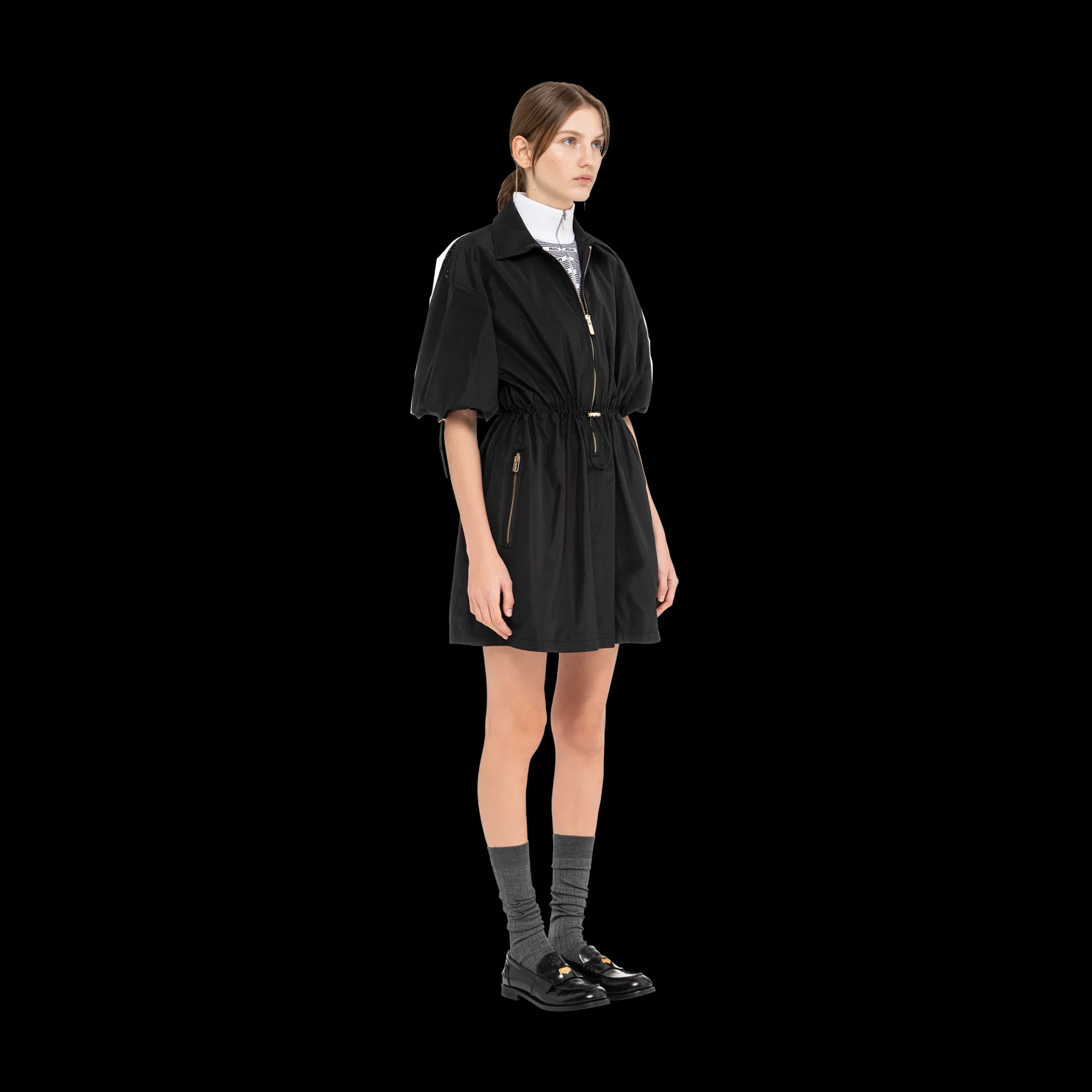 Black Technical Silk Mini-dress | Miu Miu