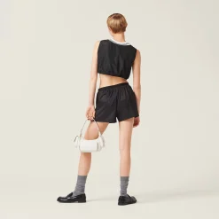 Black Technical Silk Shorts With Printed Logo | Miu Miu