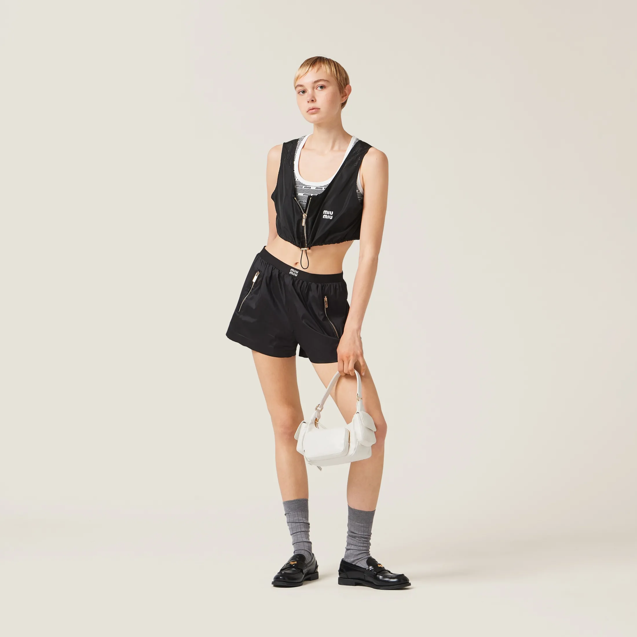 Black Technical Silk Top | Miu Miu