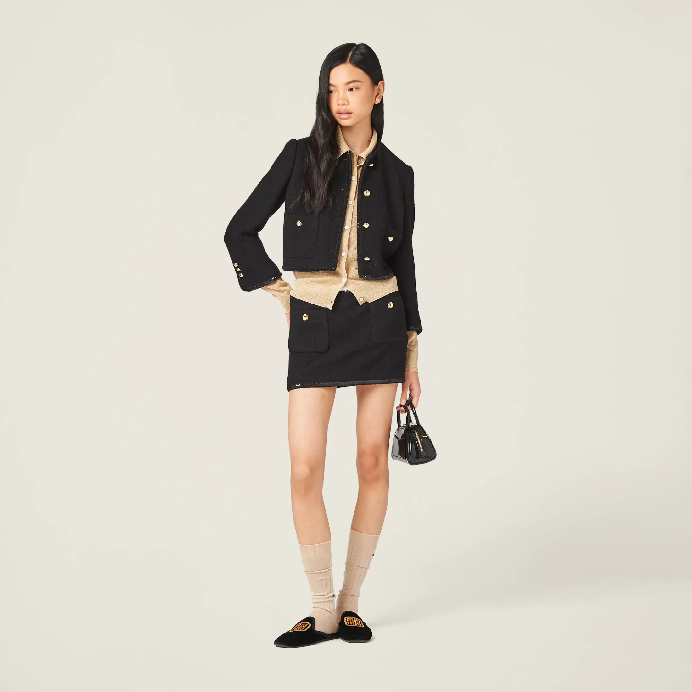 Black Tweed Miniskirt | Miu Miu