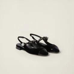 Black Velvet And Patent Leather Slingback Ballerinas | Miu Miu