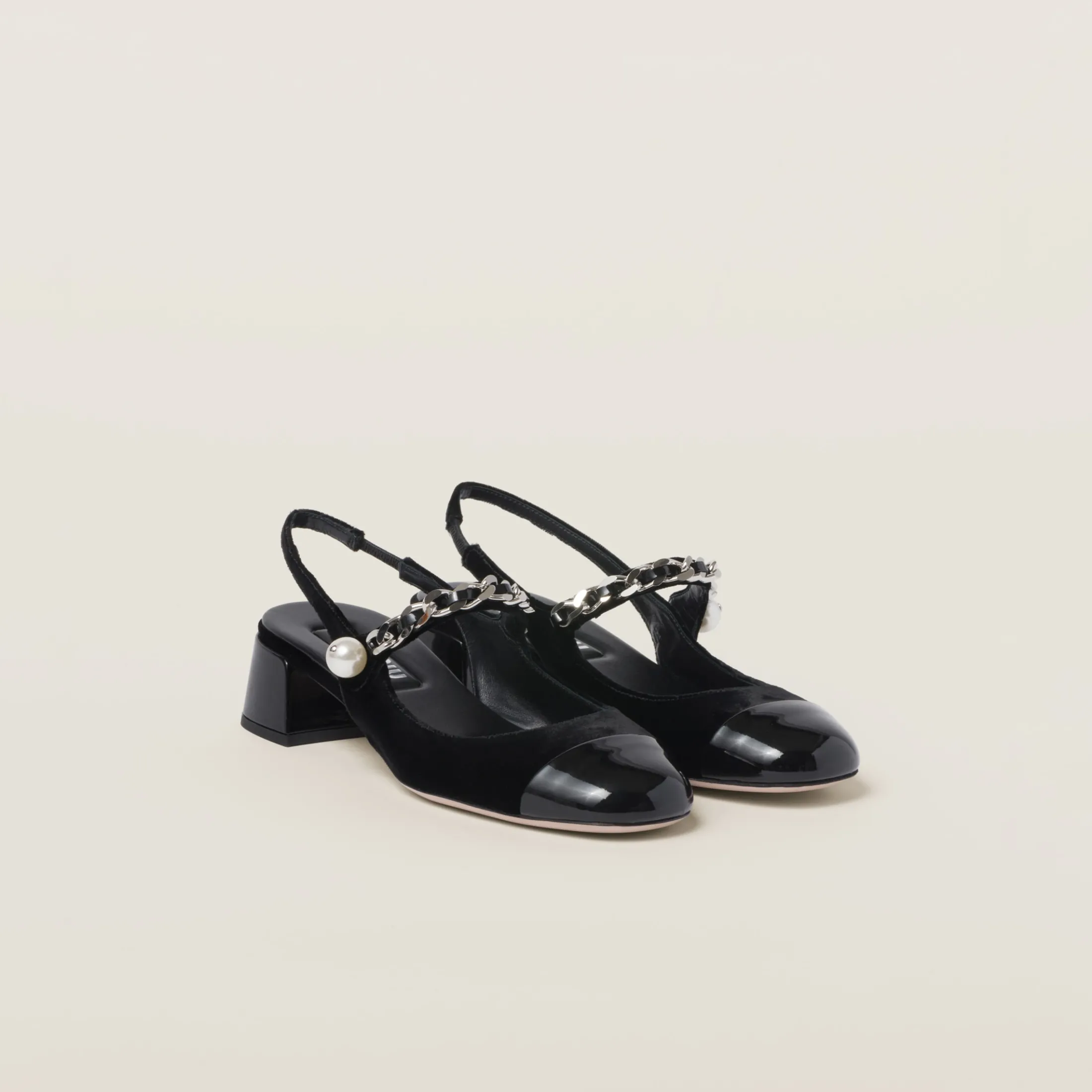 Black Velvet And Patent Leather Slingback Pumps | Miu Miu