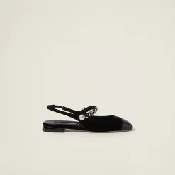 Black Velvet And Patent Leather Slingback Ballerinas | Miu Miu