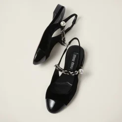 Black Velvet And Patent Leather Slingback Ballerinas | Miu Miu