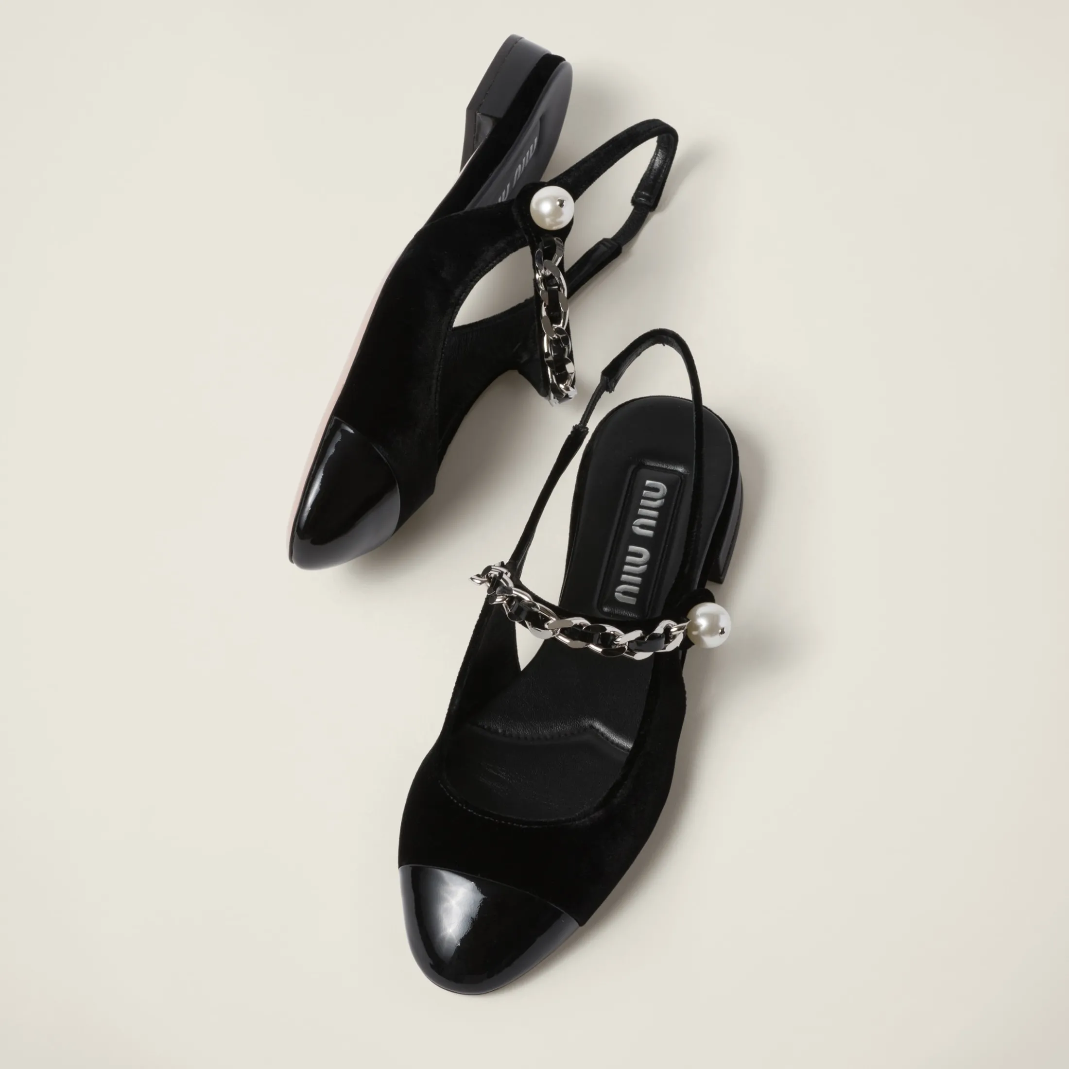 Black Velvet And Patent Leather Slingback Ballerinas | Miu Miu