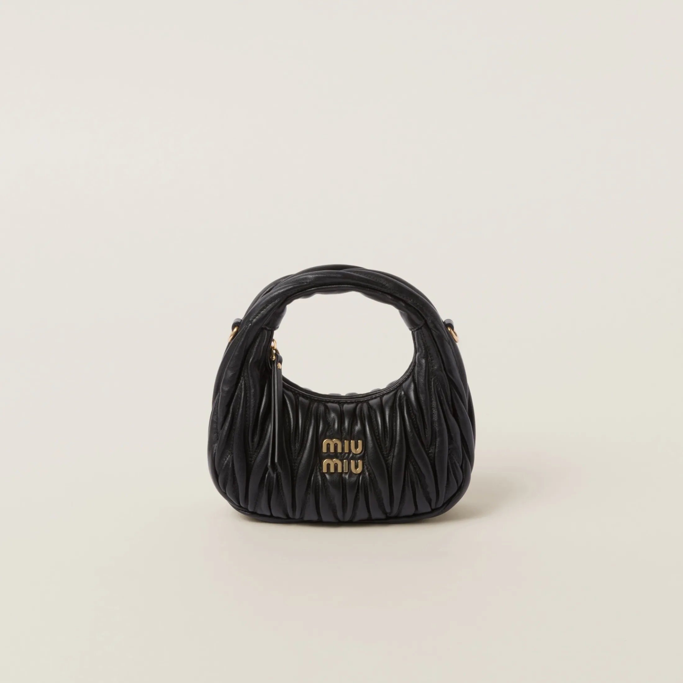 Black Wander Matelassé Nappa Leather Hobo Mini-bag | Miu Miu