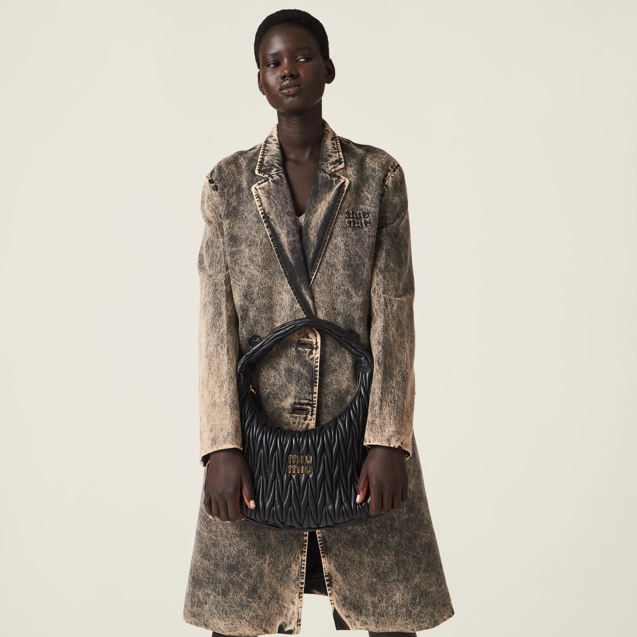 Black Wander Matelassé Nappa Leather Hobo Bag | Miu Miu