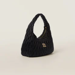 Black Wander Matelassé Nappa Leather Hobo Bag | Miu Miu