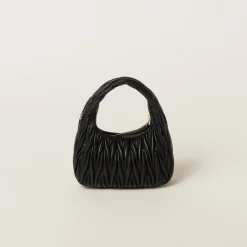 Black Wander Matelassé Nappa Leather Hobo Bag | Miu Miu