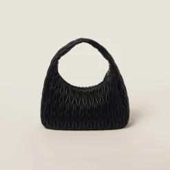 Black Wander Matelassé Nappa Leather Hobo Bag | Miu Miu