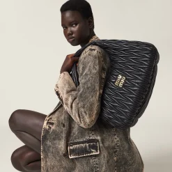 Black Wander Matelassé Nappa Leather Hobo Bag | Miu Miu