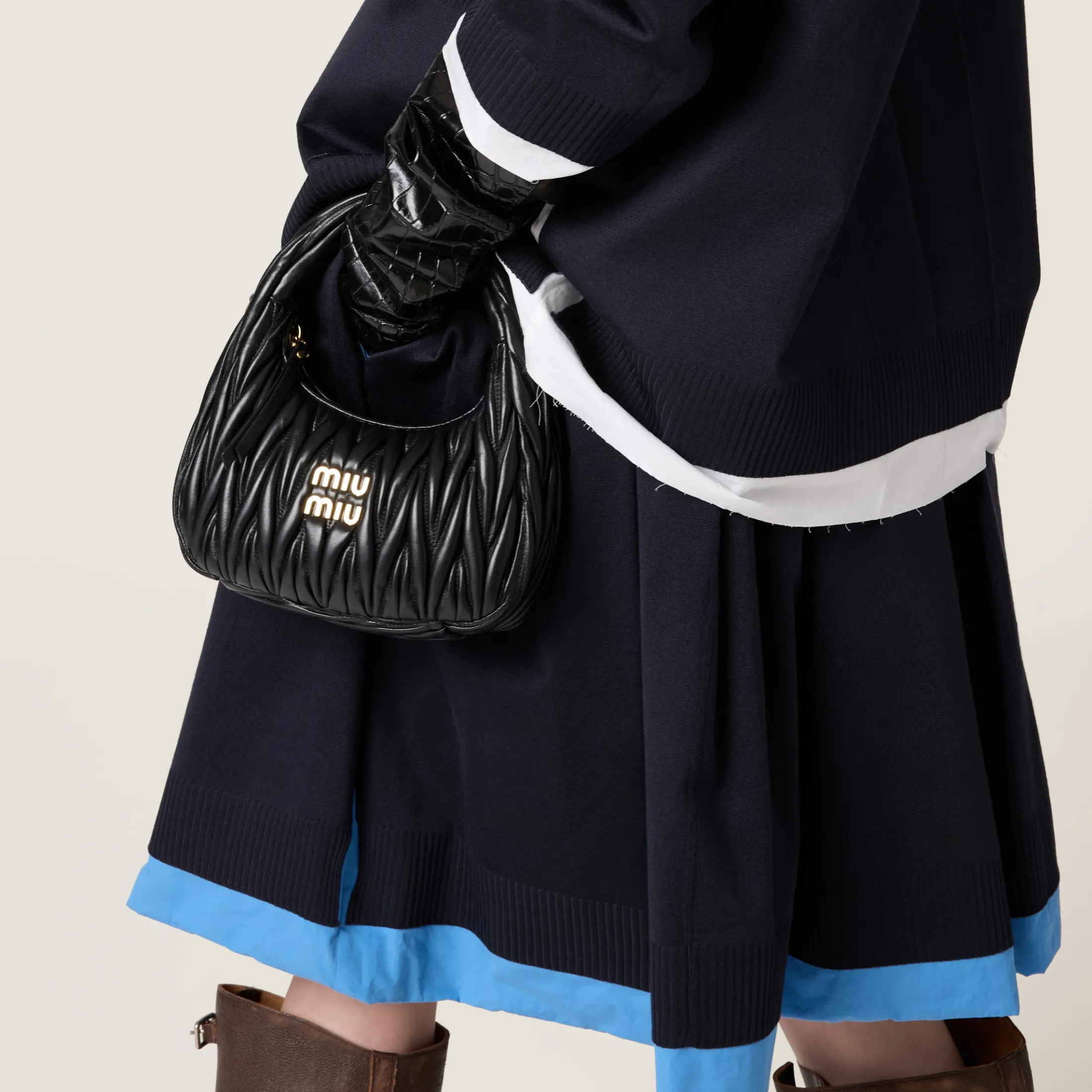 Black Wander Matelassé Nappa Leather Hobo Bag | Miu Miu