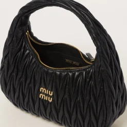 Black Wander Matelassé Nappa Leather Hobo Bag | Miu Miu