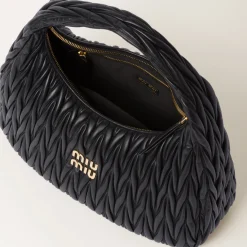 Black Wander Matelassé Nappa Leather Hobo Bag | Miu Miu