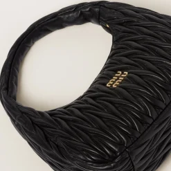 Black Wander Matelassé Nappa Leather Hobo Bag | Miu Miu