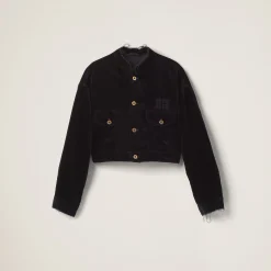 Black Washed Velvet Blouson Jacket | Miu Miu