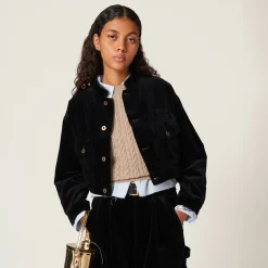 Black Washed Velvet Blouson Jacket | Miu Miu