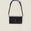 Black/baltic Blue Leather Wallet With Leather And Cord Shoulder Strap | Miu Miu