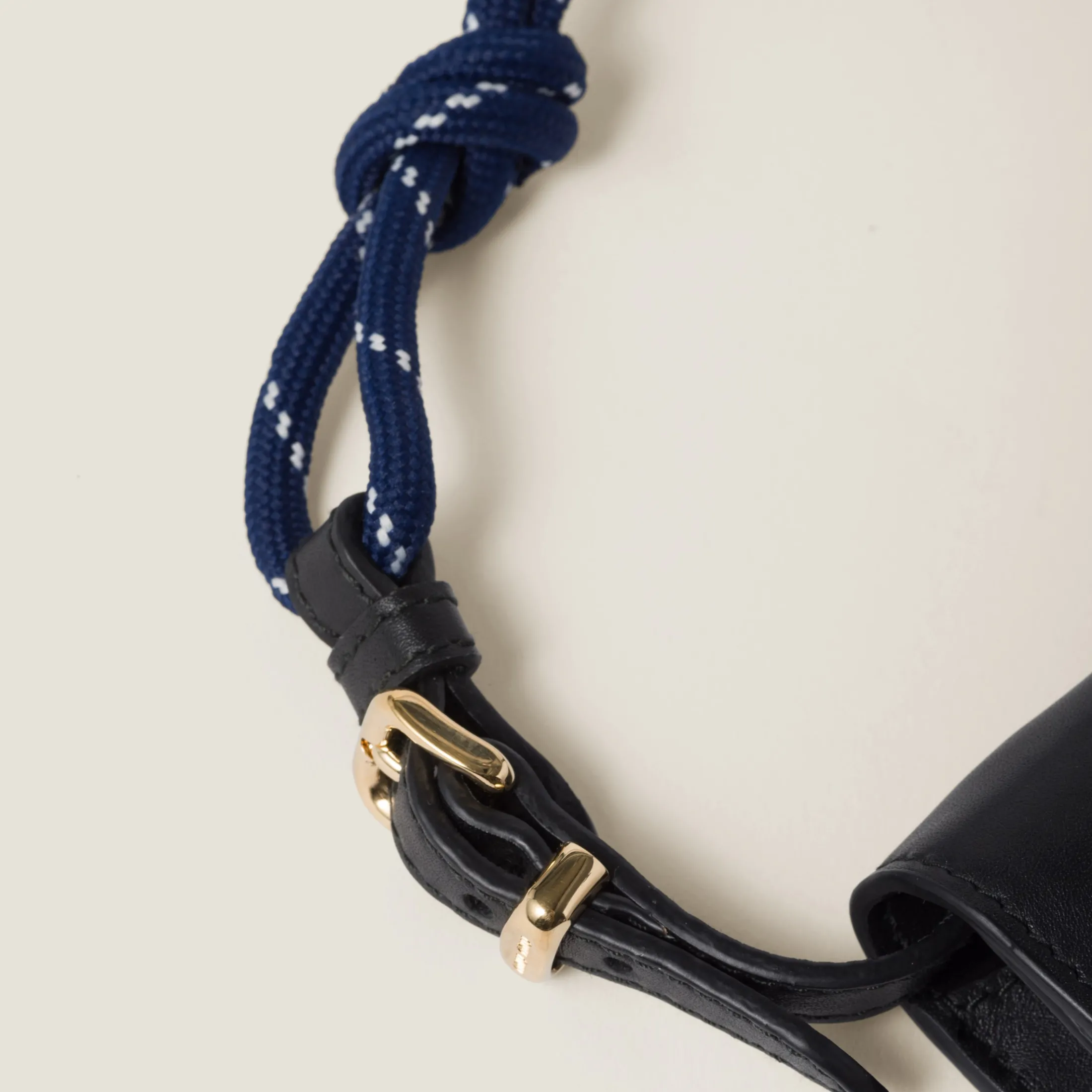 Black/baltic Blue Leather Wallet With Leather And Cord Shoulder Strap | Miu Miu