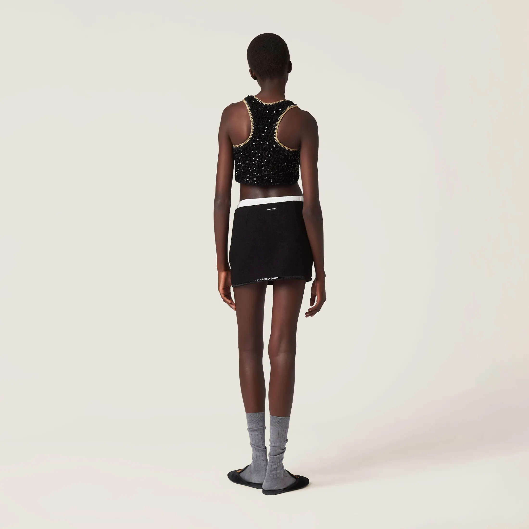 Black/gold Sequined Cotton Crochet Top | Miu Miu