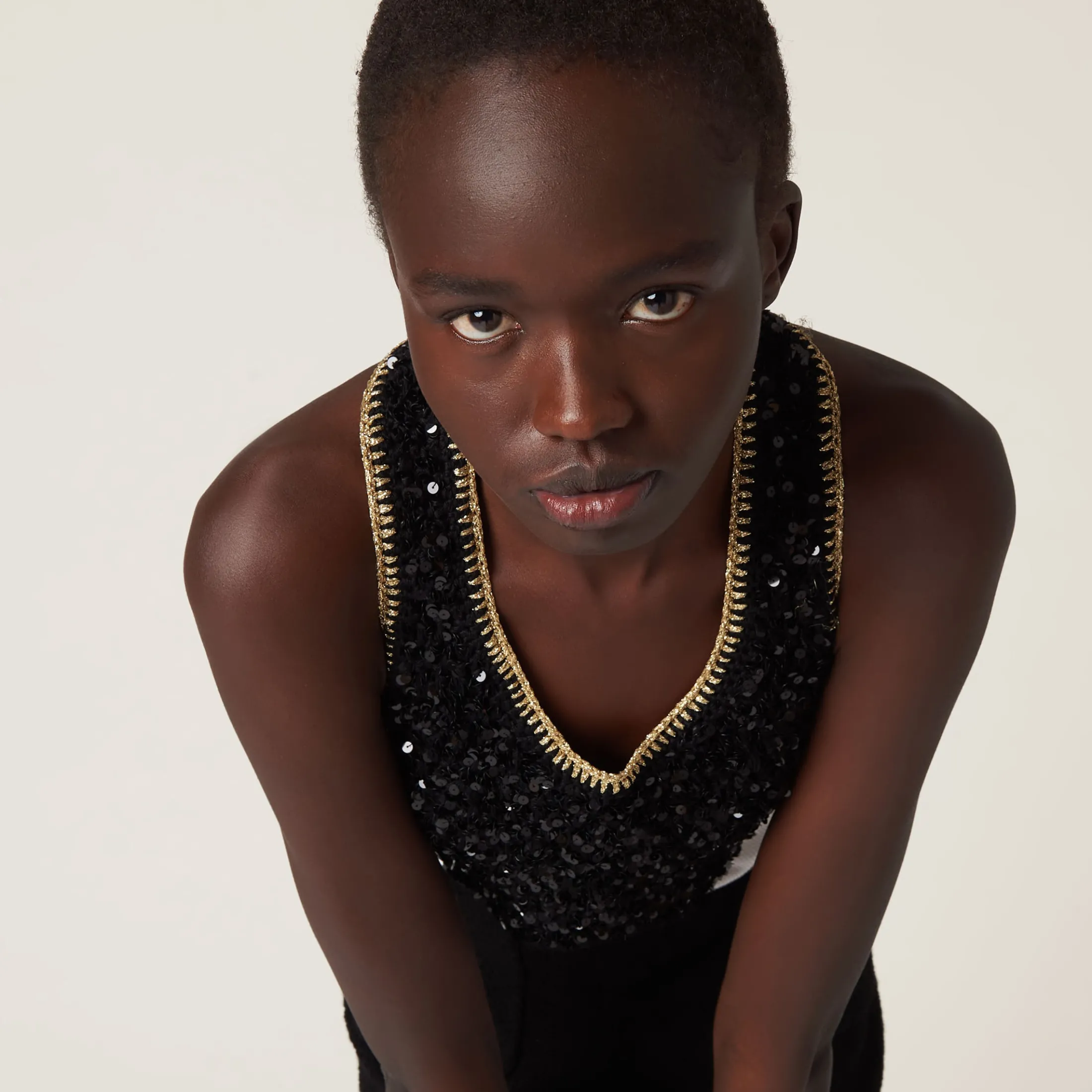 Black/gold Sequined Cotton Crochet Top | Miu Miu