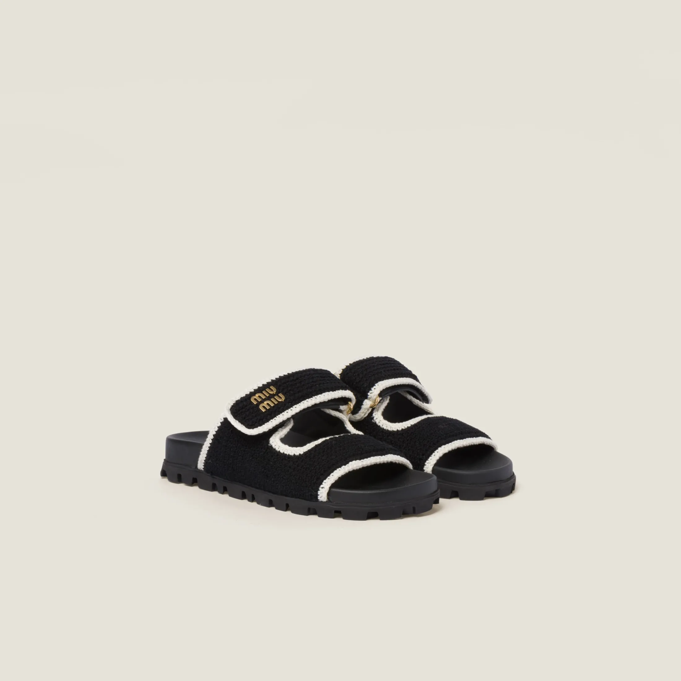 Black/ivory Crochet Knit Slides | Miu Miu