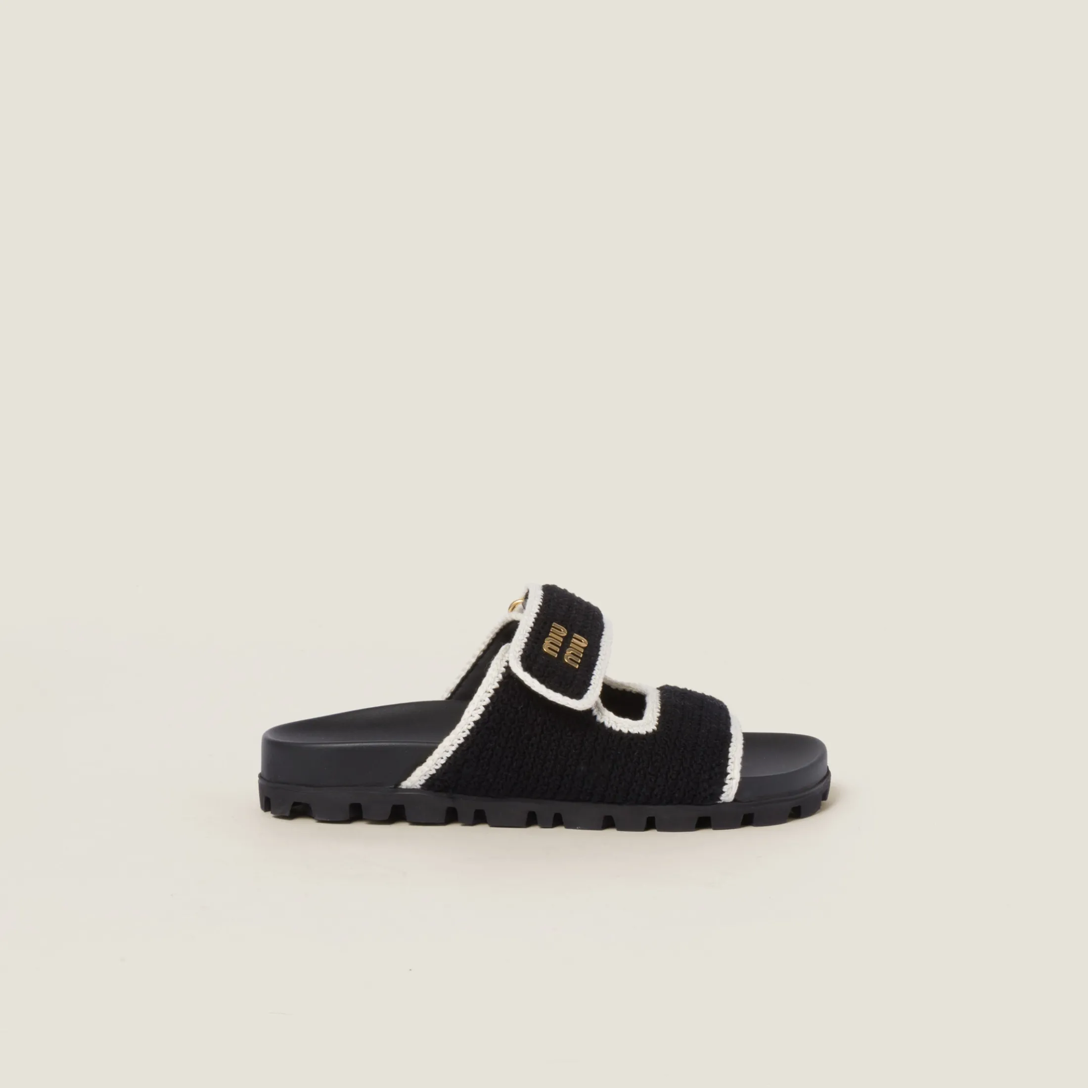 Black/ivory Crochet Knit Slides | Miu Miu
